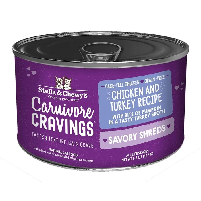 Stella & Chewy’s Carnivore Cravings Savory Shreds Wet Cat Food – Chicken & Turkey – 5.2oz Can