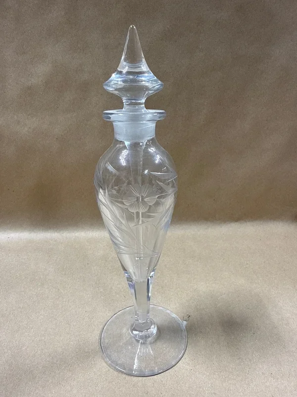 Tall Clear Glass Floral Perfume Bottle