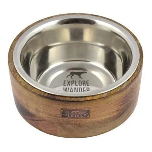 Tall Tails – Designer Dog Bowl – Wood & Stainless Steel