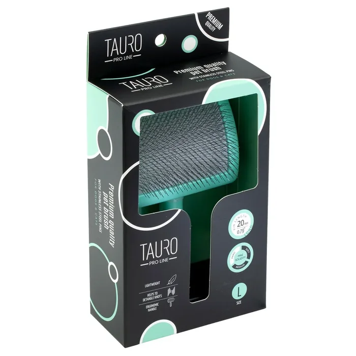 Tauro Pro Line plastic brush, mint, thin and hard pins, large size 6.9×4.2×2.4 in