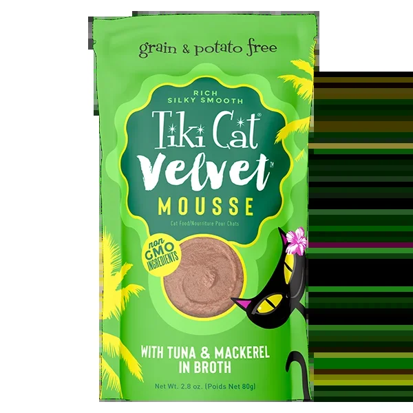 Tiki Cat Velvet Mousse, Tuna And Mackerel In Broth Recipe 2.8-oz Pouch, Wet Cat Food