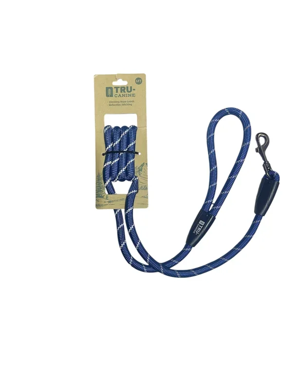 tru canine climbing rope leash reflective stitching 6 feet blue – gray