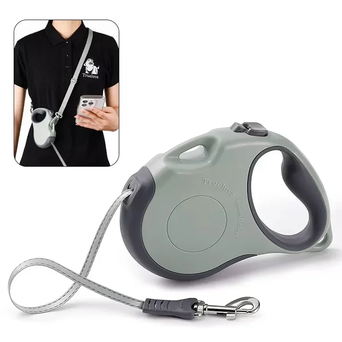 TrueLove Retractable Dog Leash TLL5001 – Suitable for Dogs up to 25 kg – Foam Green/Gargoyle