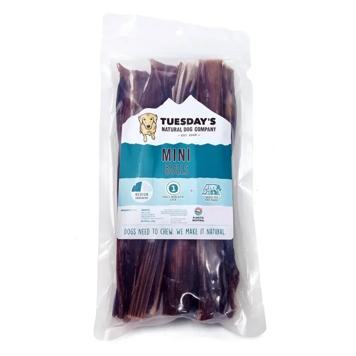 Tuesday’s Natural Dog Company Mini Bulls 9-Inch 6-oz, Dog Chew