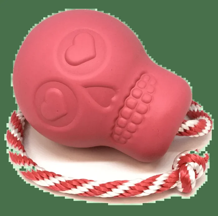 USA-K9 Skull Durable Rubber Chew Toy, Treat Dispenser, Reward Toy, Tug Toy, and Retrieving Toy – Pink