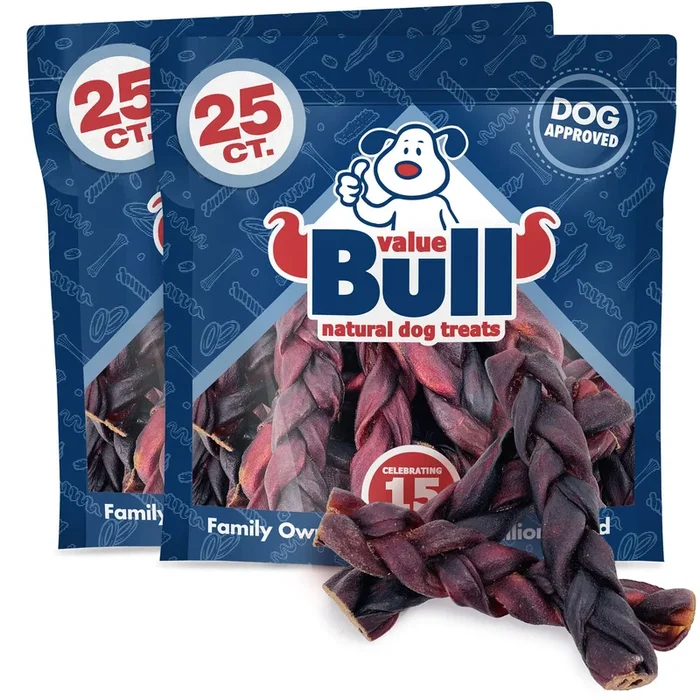 ValueBull USA Collagen Braid Beef Large Dog Chews, Thick 6 Inch 50 Count