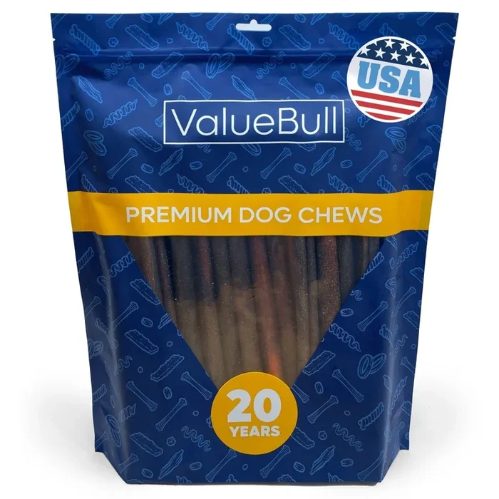 ValueBull USA Collagen Sticks for Dogs, 12 Inch Thick Chews, Natural Long-Lasting Dog Treats, 25 Count