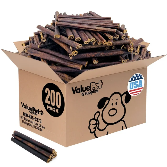 ValueBull USA Collagen Sticks for Small Dogs, 6 Inch Thin Chews, Natural Dog Treats, 200 Count Bulk Pack