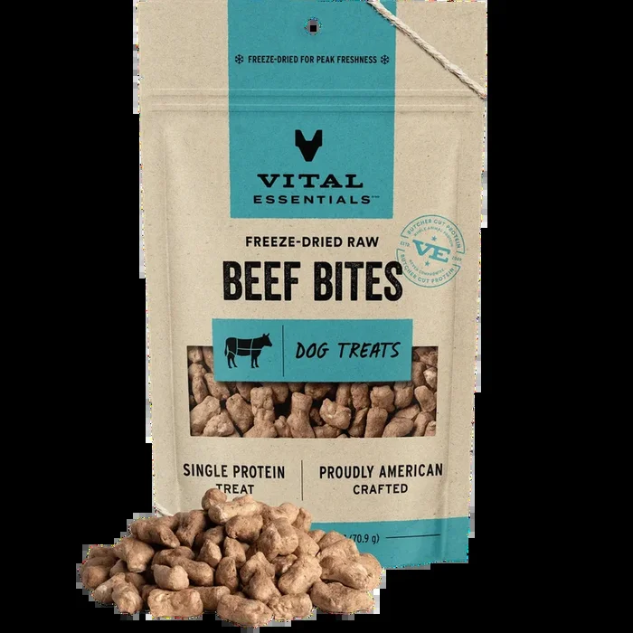 Vital Essentials Dog Freeze Dried Beef Bites Treats 2.5oz