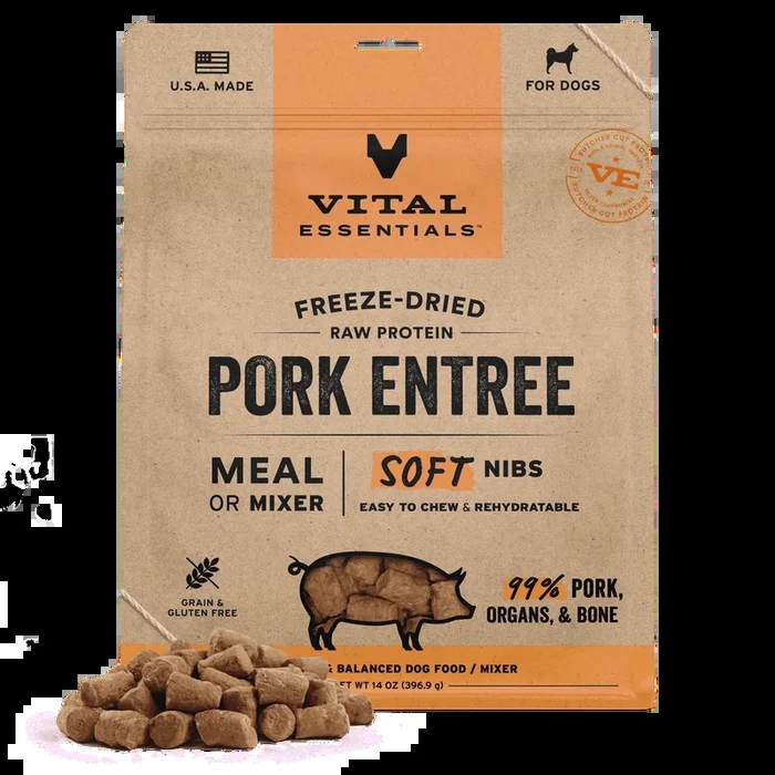 Vital Essentials Freeze-Dried Raw Protein Pork Soft Nibs Meal or Mixer Dog Food