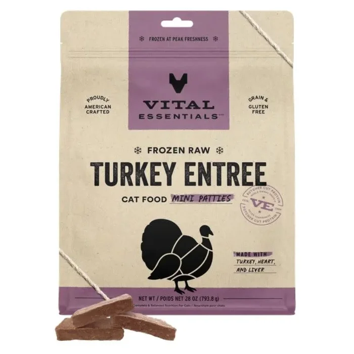 VITAL ESSENTIALS Frozen Raw Turkey Mini Patties Cat Food 28oz
