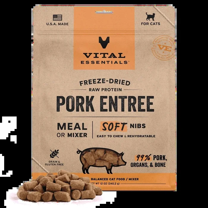 Vital Essentials Pork Entree Soft Nibs Freeze-Dried Raw Cat Food