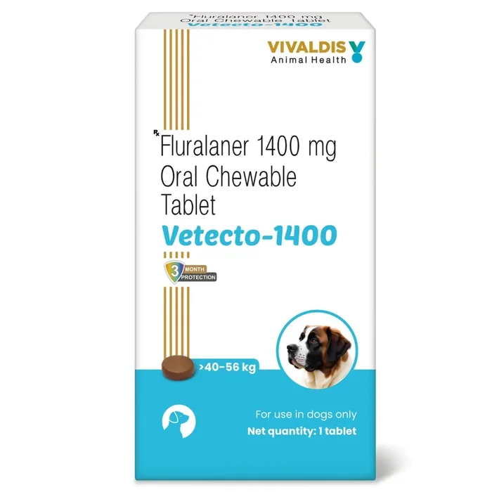 Vivaldis Vetecto 1400 (Fluralaner) chewable Tick & Flea tablet for Dogs (40 to 56 kg)