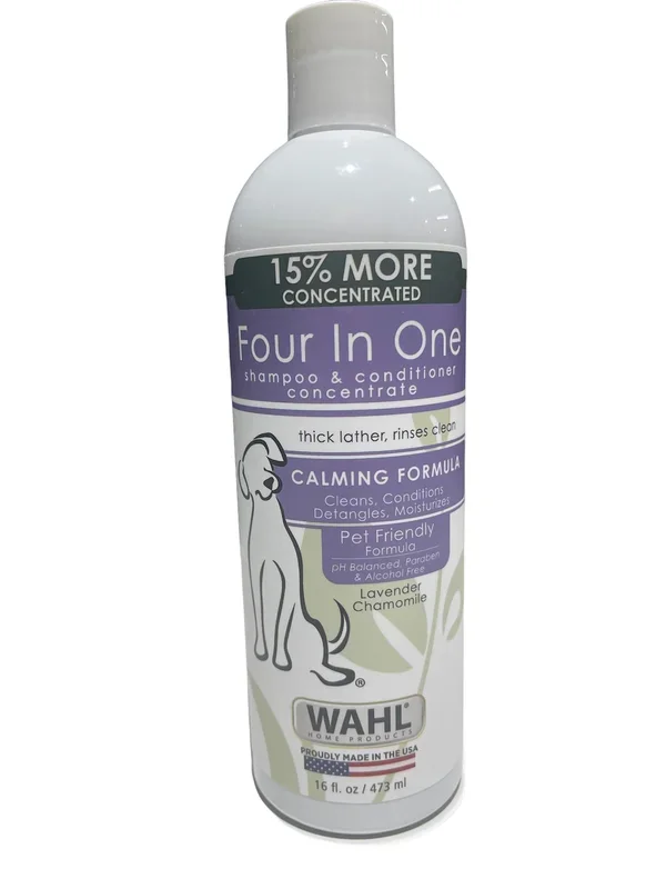 Wahl USA 4-in-1 Calming Pet Shampoo for Dogs – Cleans, Conditions, Detangles, & Moisturizes with Lavender Chamomile – Pet Friendly Formula 16 flo Oz – Model