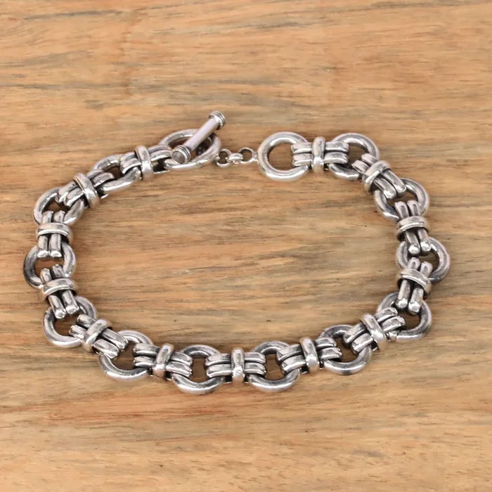 Wanen Links Men’s Sterling Silver Link Bracelet Crafted in Bali