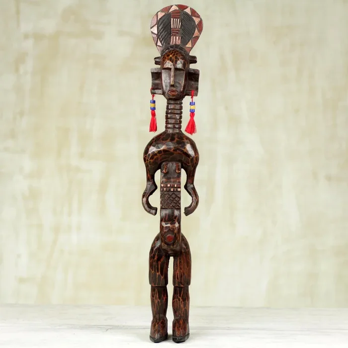 Warrior Hand Carved Sese Wood Statue of a Tall Watchful Warrior