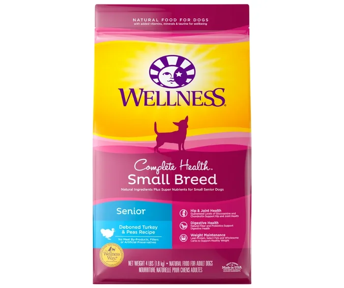 Wellness Complete Health – Small Breed, Senior Dog Deboned Turkey and Peas Recipe Dry Dog Food