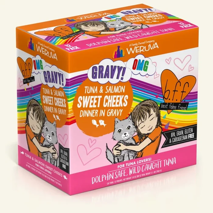 Weruva BFF OMG Gravy! Tuna & Salmon Sweet Cheeks, Tuna & Salmon Dinner in Gravy, 2.8-oz Pouch, Wet Cat Food