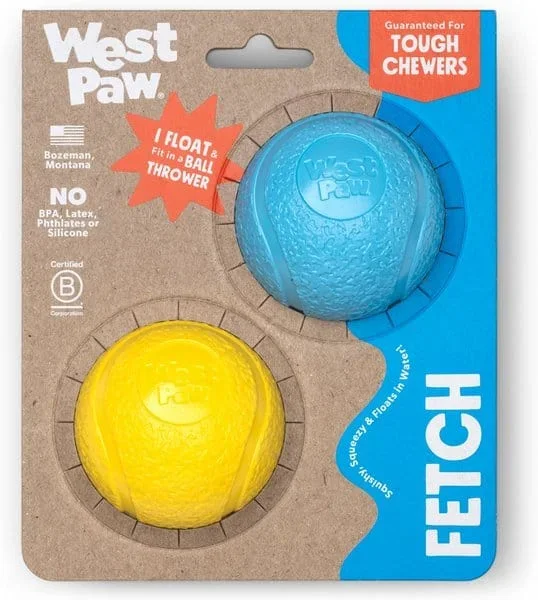 West Paw Boundr Ball Dog Chew Toys in Aqua Blue/Dandelion Yellow (2 pack)