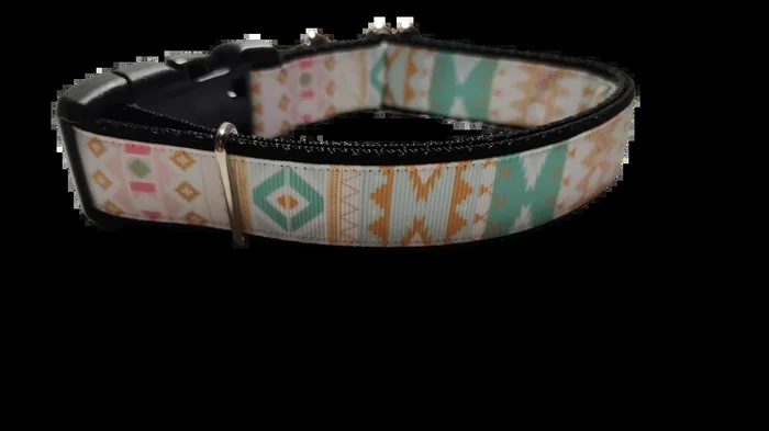 White and Gold Tribal Nylon Dog Collar