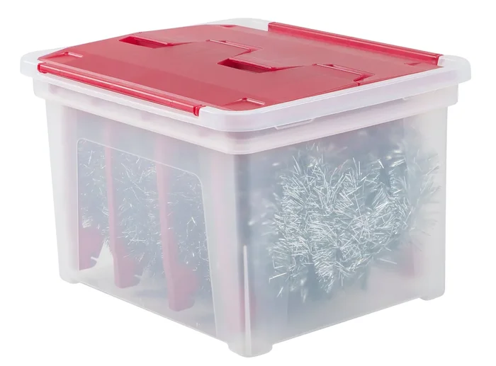 Wing-Lid Storage Box with 4 Light Wraps – 3 Pack – Clear/Red