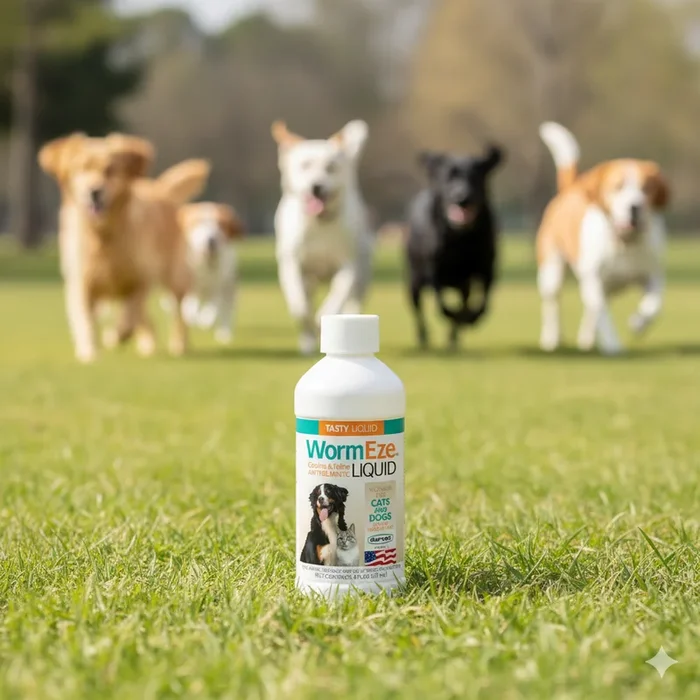 Wormeze Liquid Wormer 8 oz with Piperazine – Cats Dogs Puppies Kittens Roundworm
