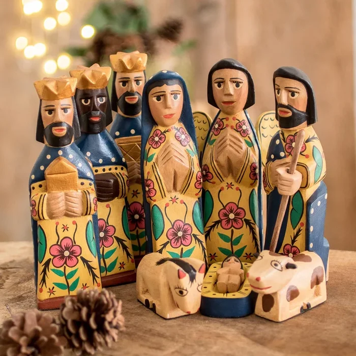 Worship Nativity Scene Wood Sculptures (10 Pieces)